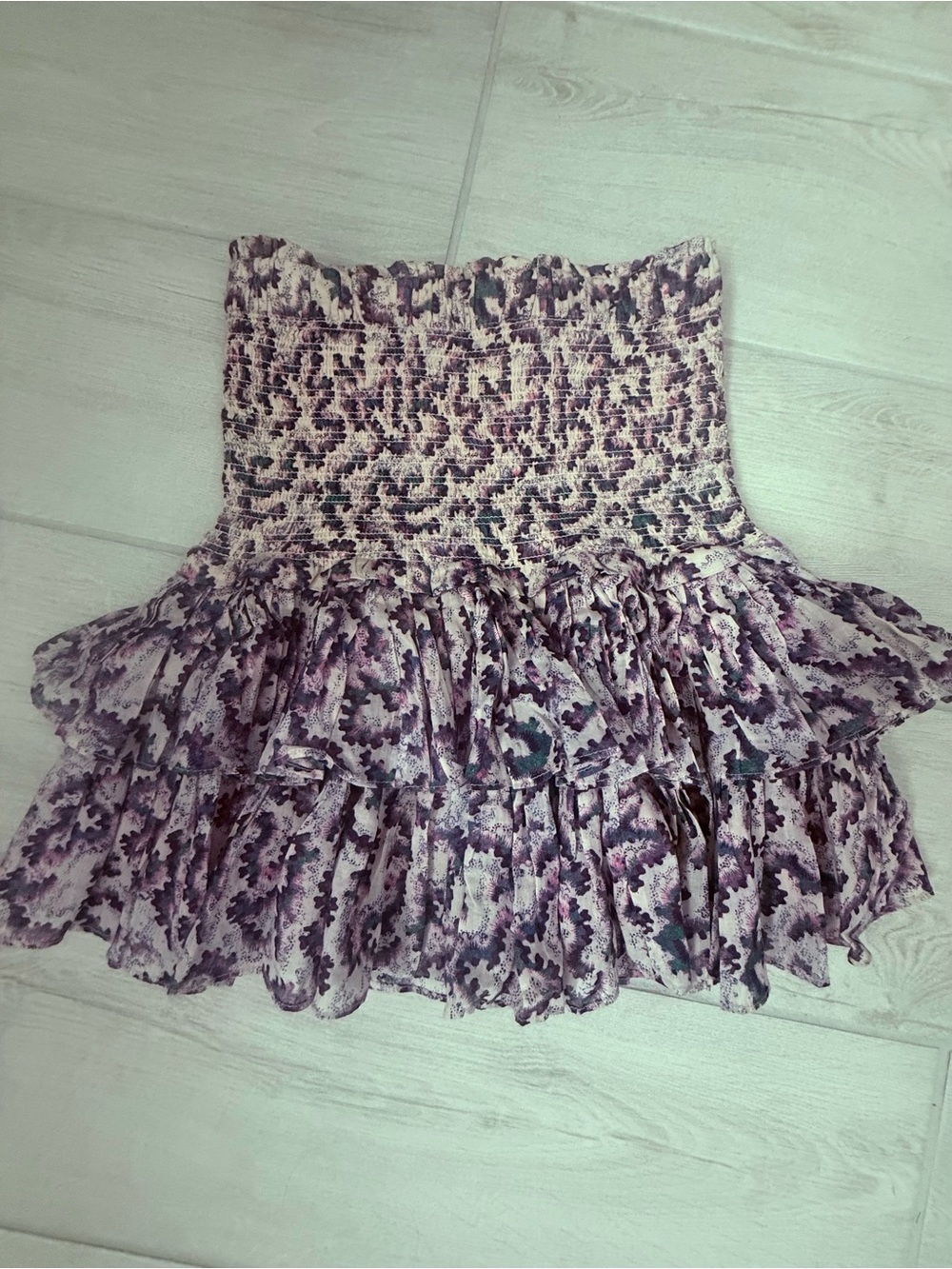 Isabel Etoile Marant Smocked Ruffle Mini Skirt in Purple Floral